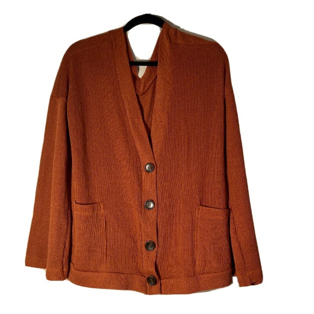 Sadie & Love Burnt Orange Deep V Button Cardigan